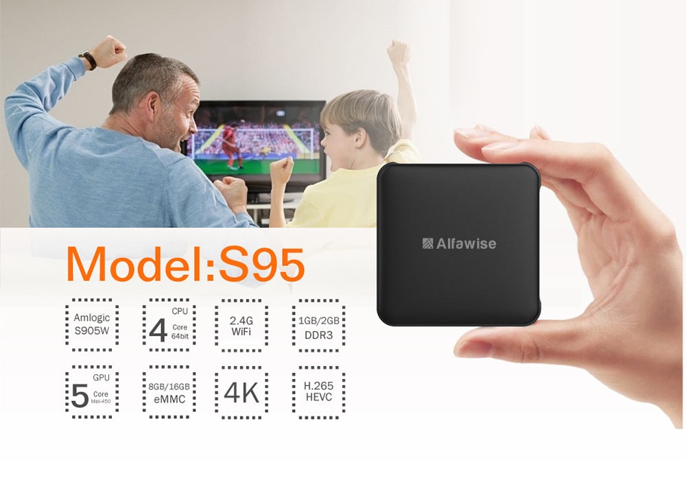 Alfawise S95 Amlogic S905W TV Box Android 7.1 2.4GHz WiFi 4K 100Mbps LAN