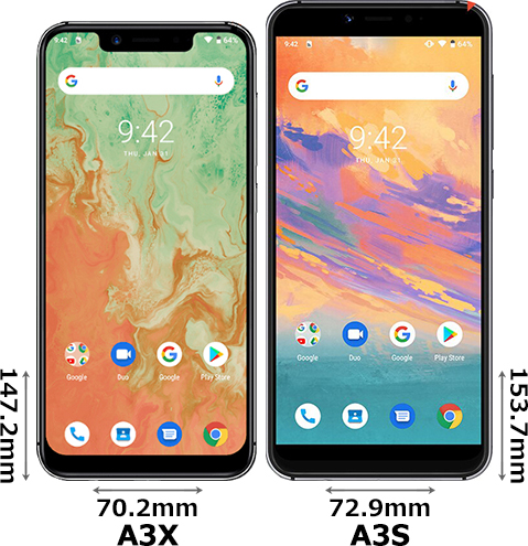 Frontal comparison of "UMIDIGI A3X" and "UMIDIGI A3S"